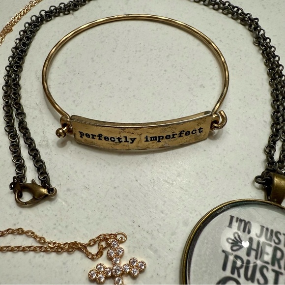 Gold and Bronze Faith Inspirational Jewelry Set 2 Necklaces 1 Bracelet God Jesus - Picture 4 of 5